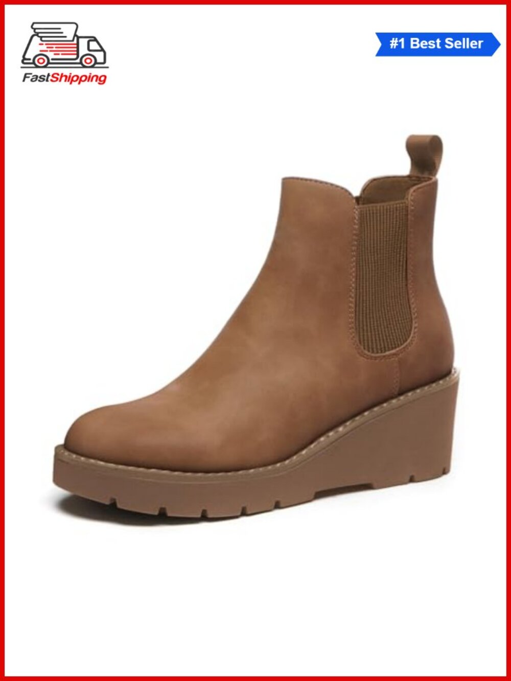 ✨ Athlefit Platform Wedge Chelsea Ankle Boots Nubuck Suede Slip-On Booties